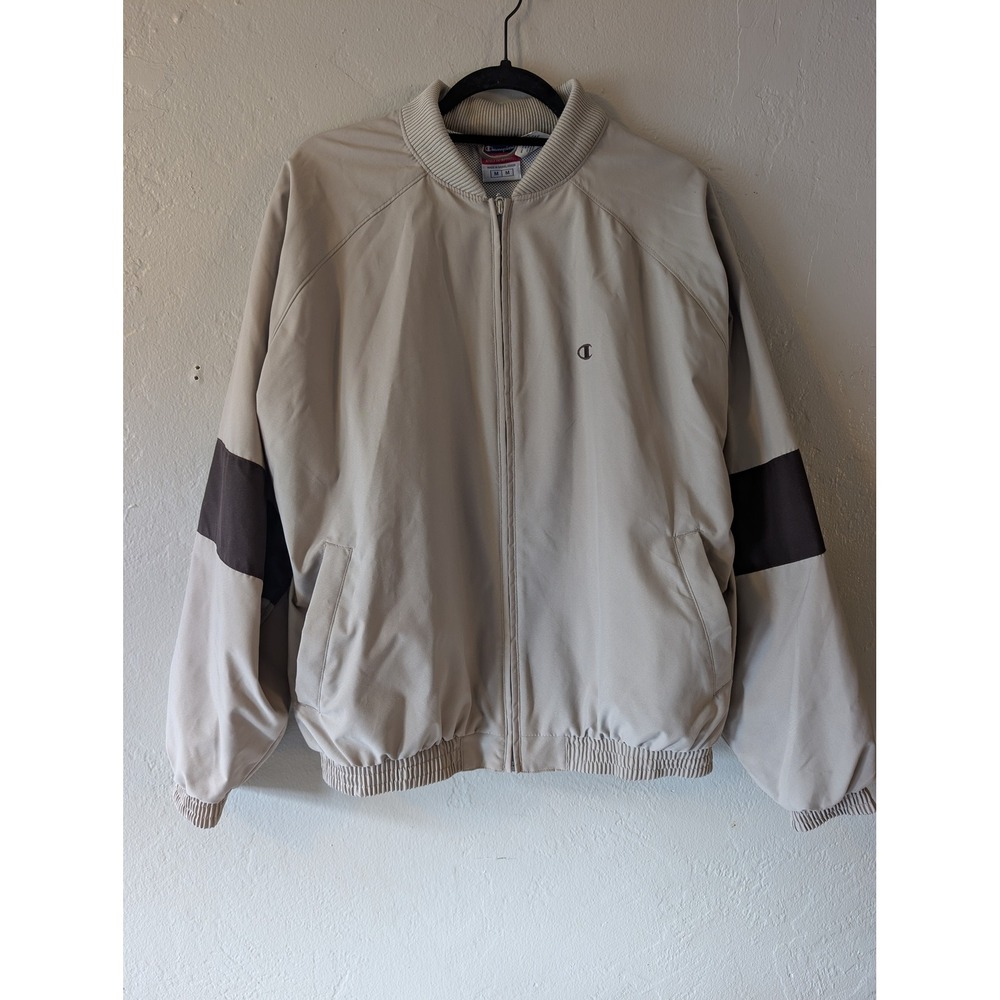 Champion Mens M 2 Piece Tracksuite Warmups Jacket Pants Beige Brown Vintage Y2K